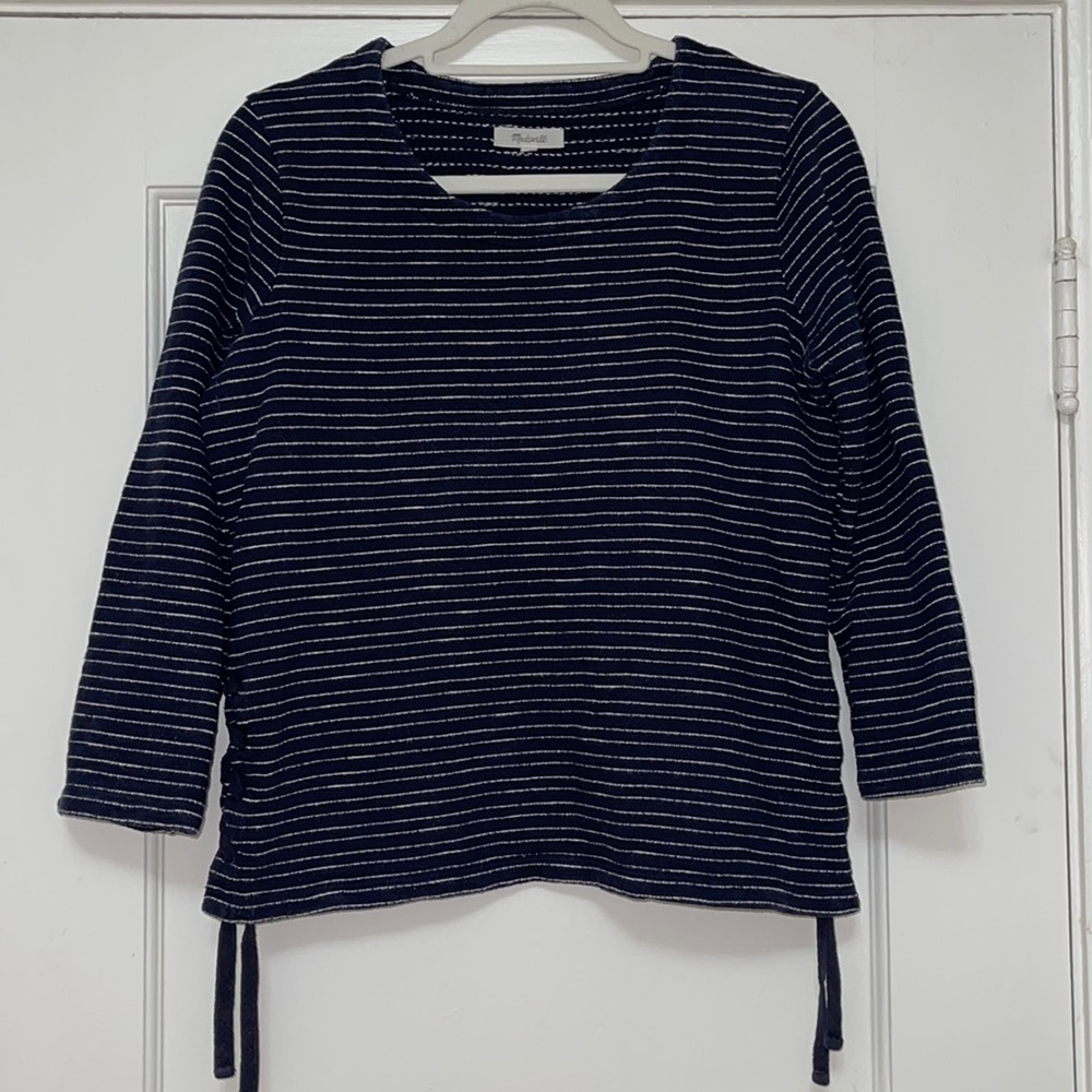 Madewell Striped Side-Lace Top Small Navy blue with white stripes